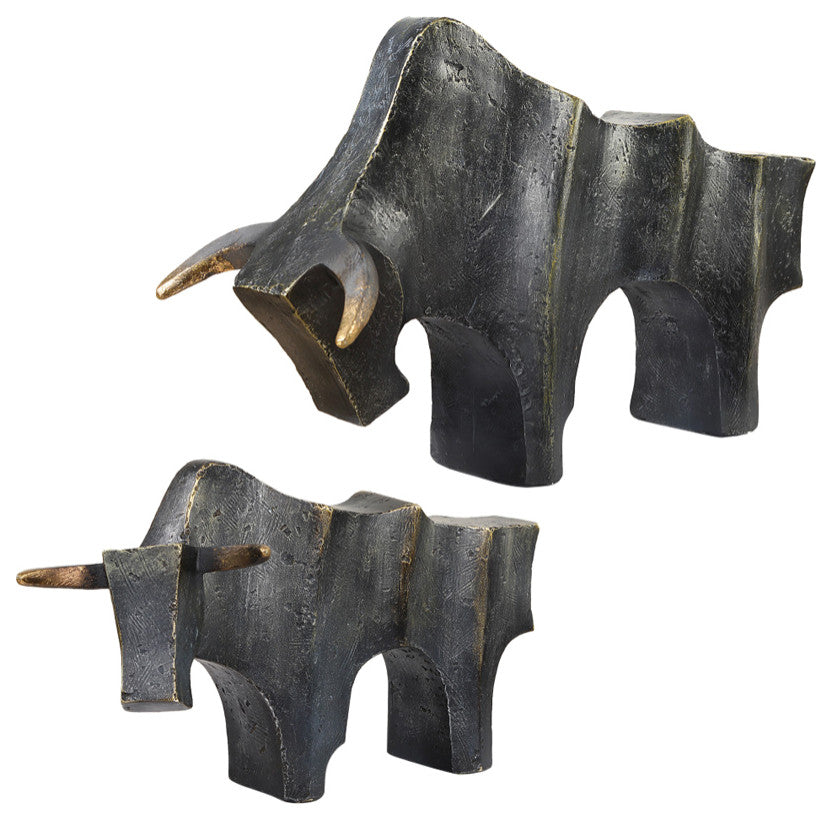 Uttermost Regal Bull Bronze Sculptures Set of 2
