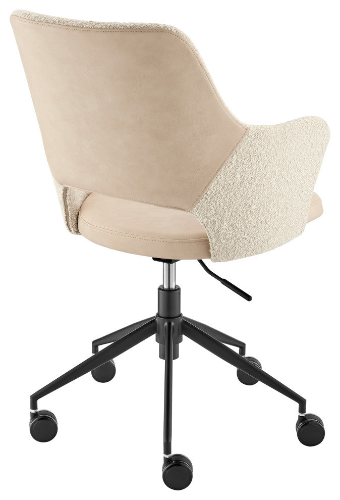 Darcie Office Chair, Ivory Leatherette and Fabric With Black Base