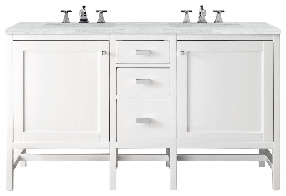 Addison 60" Double Vanity Cabinet, Glossy White, Arctic Fall Solid Surface