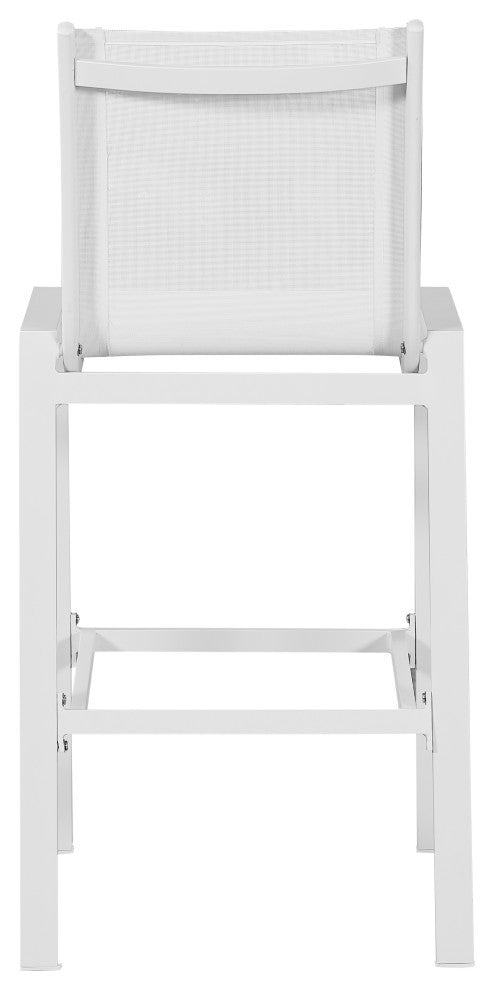 Nizuc Mesh Water Resistant Patio Aluminum Barstool, Set of 2, White, White Frame