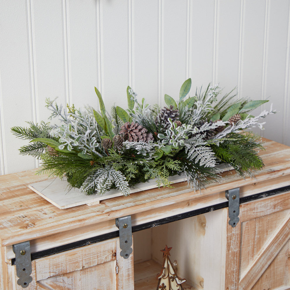 26" Flocked Xmas Faux Arrangement Cutting Board Wall Decor or Table Arrangement