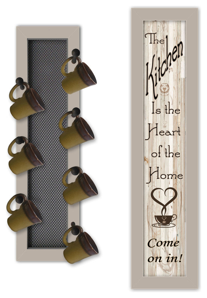 "Come On In" 2-Piece Vignette with 7-Peg Mug Rack, Sand Frame