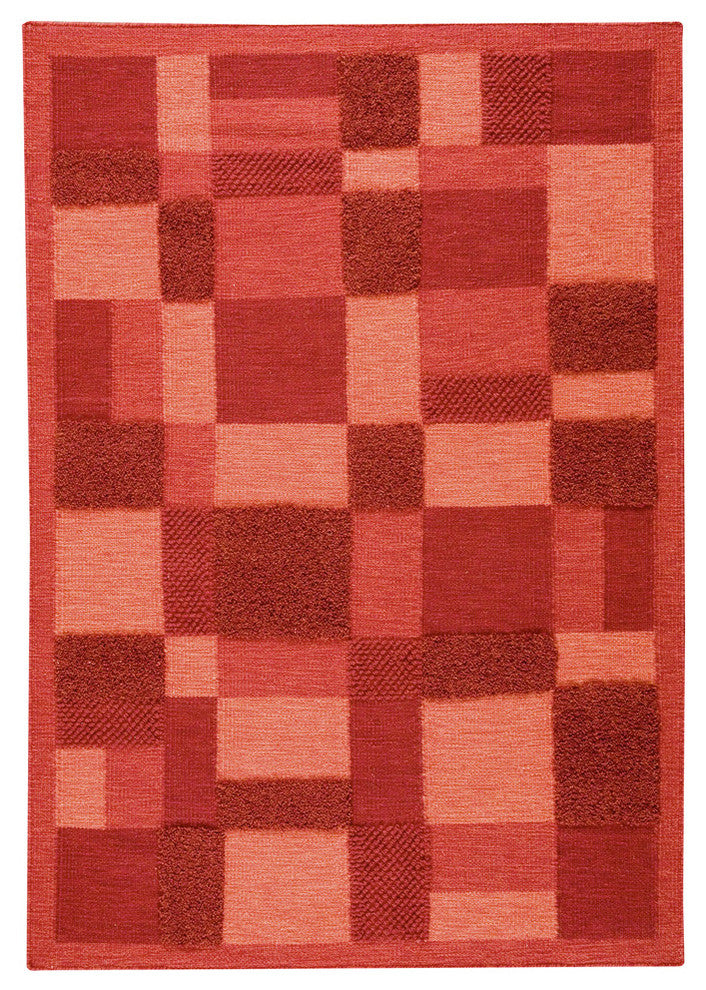 Hand Woven Red Wool Area Rug, Red, 4''6"x6''6"