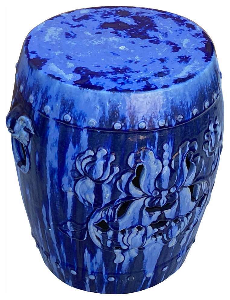 Chinese Mixed Blue Round Lotus Clay Ceramic Garden Stool Table Hcs7061