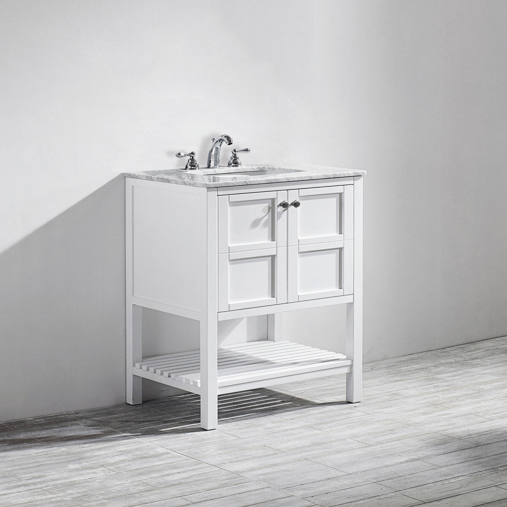 Florence 30" Single Vanity Carrara Marble, White, Without Mirror