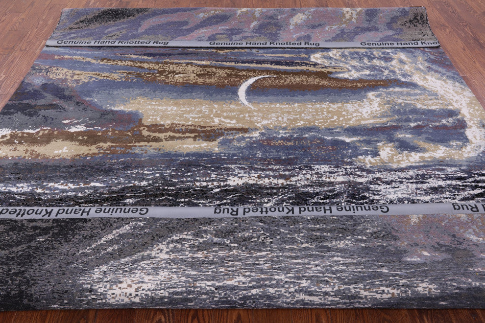 Moon And Sea Wool and Silk Hand Knotted Rug 8' 2" X 10' 1" Q9102