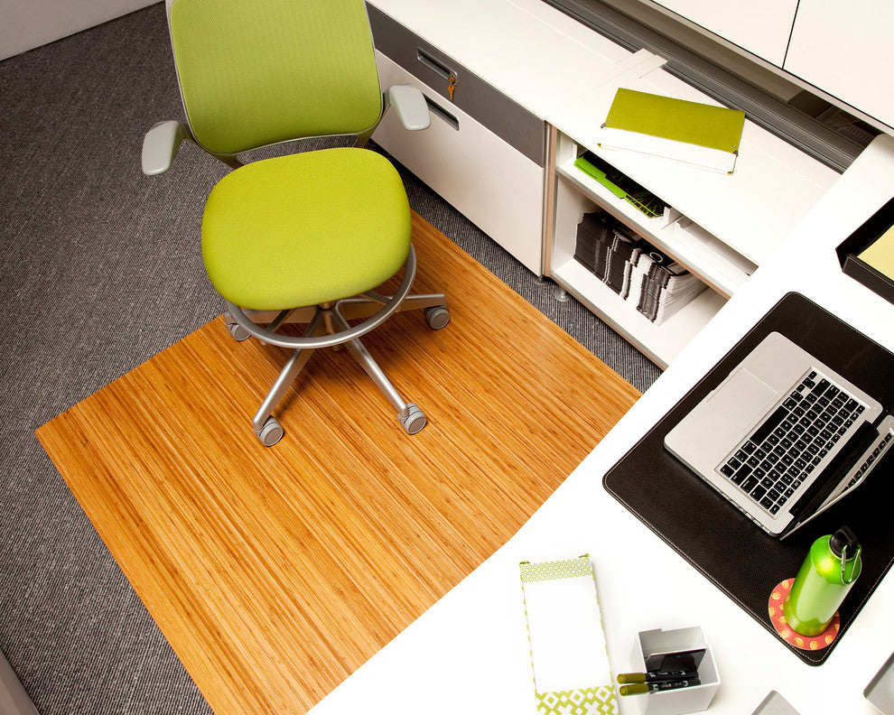 Jovert Bamboo Roll-Up Chair Mat, Natural, No Lip, 52"x48"