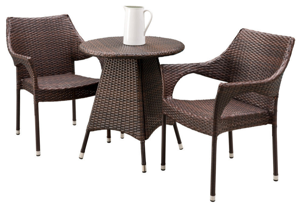 GDF Studio 3-Piece Clayton Outdoor Multibrown Wicker Bistro Set
