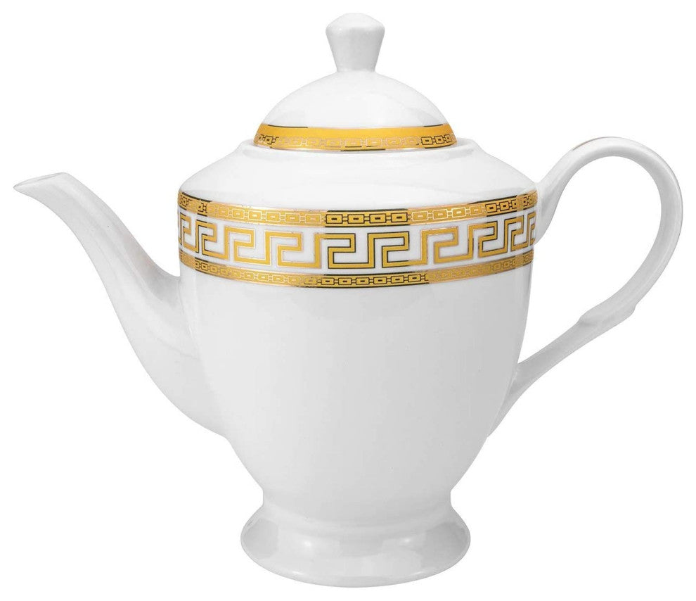 Royalty Porcelain 17-pc Tea Set Greek Key for 6, Fine Porcelain (Gold)