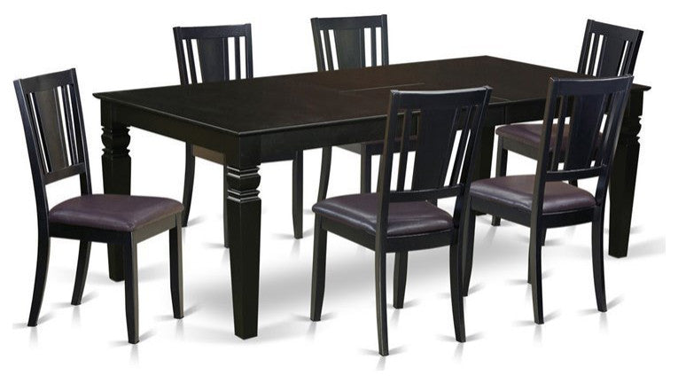 7-Piece Dining Room Set With Dining Table and 6 Leather Kitchen Chairs, Black