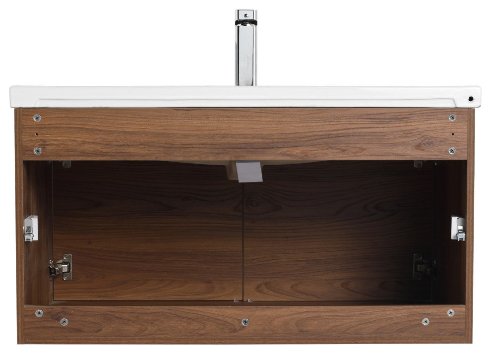 Wall Mounted Bathroom Vanity, Brown Walnut, 36" W/ Sink