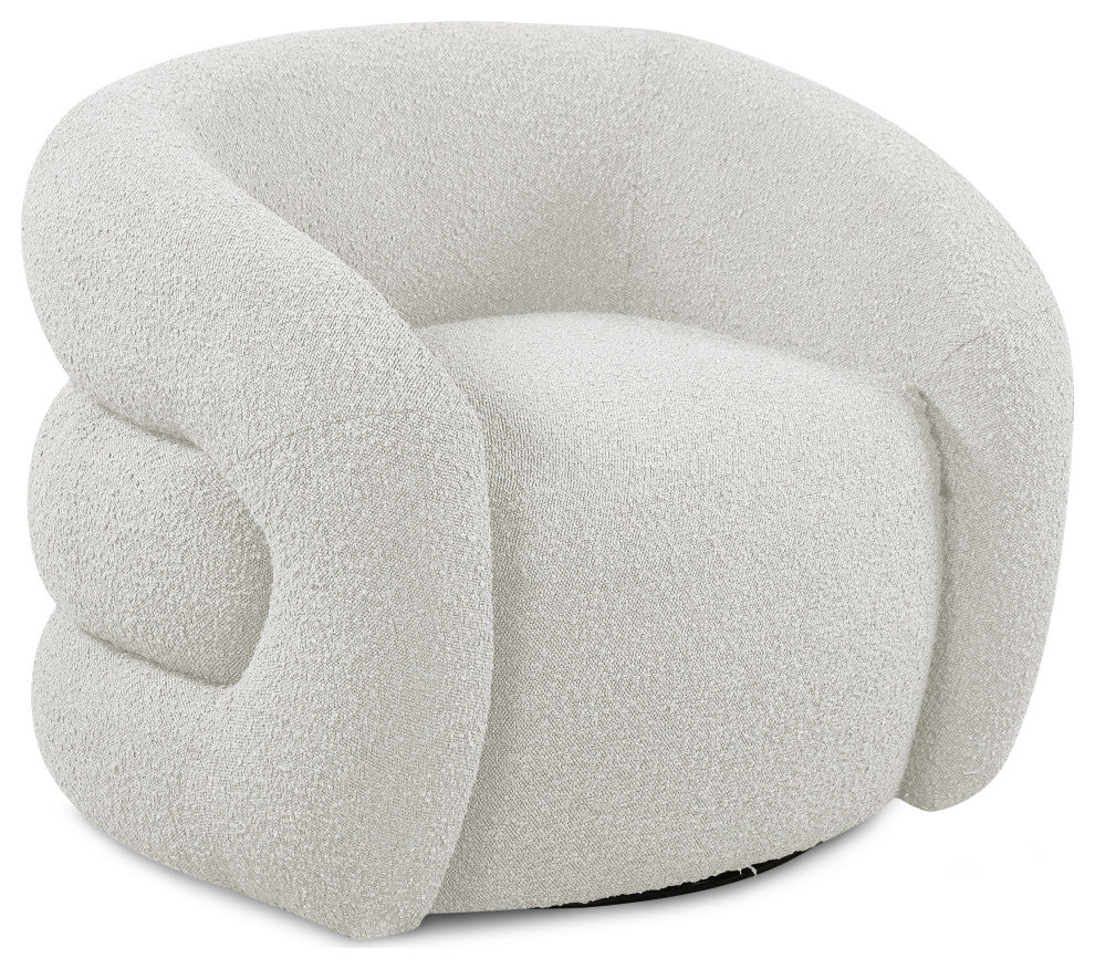 Roxbury Boucle Fabric Upholstered Swivel Accent Chair, Cream