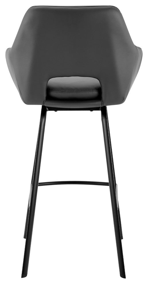 Aura Gray Faux Leather and Black Metal Swivel 26" Counter Stool