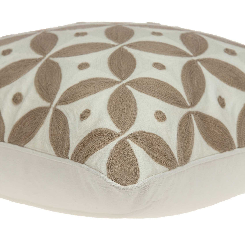 HomeRoots 20" x 0.5" x 20" Transitional Beige and White Cotton Pillow Cover