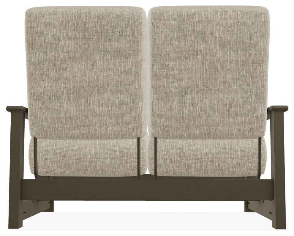 Leeward Deep Seat Outdoor Loveseat with Hidden Motion, Grasscloth Dune/Beachwood