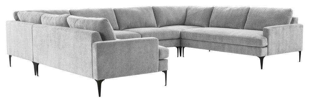 Serena Gray Velvet U-Sectional With Black Legs