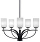 Cavella 5 Light Chandelier In Matte Black Finish, 4" White Marble Glass