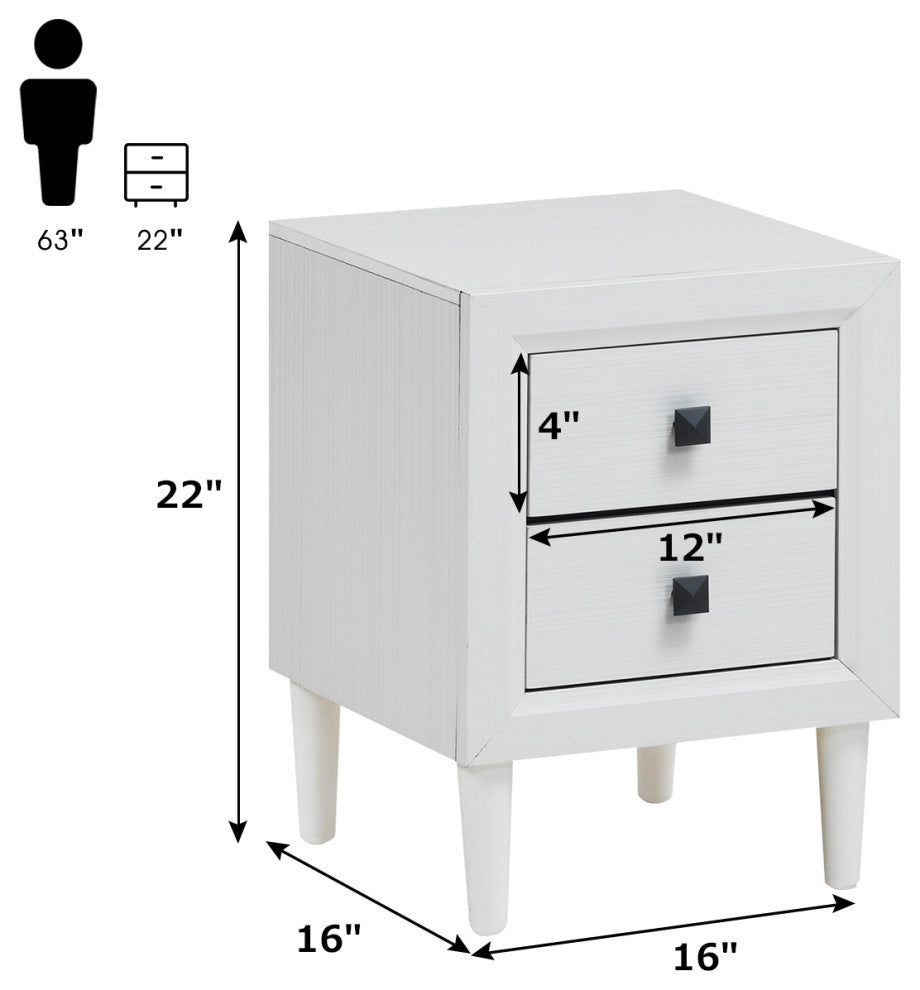 Costway Nightstand End Bedside Coffee Table Wooden Leg Storage Drawers  White