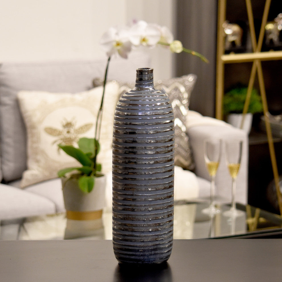 Martha Ceramic Vase, Coated Silver, 16.25"
