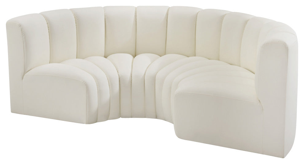 Arc Vegan Leather Upholstered 4-Pc. Inward Curved Modular Sectional, Cream