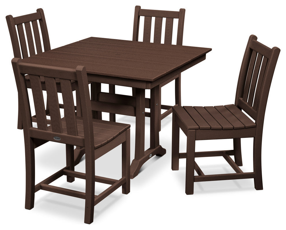 POLYWOOD Traditional Garden 5-Piece Farmhouse Dining Set, Mahogany