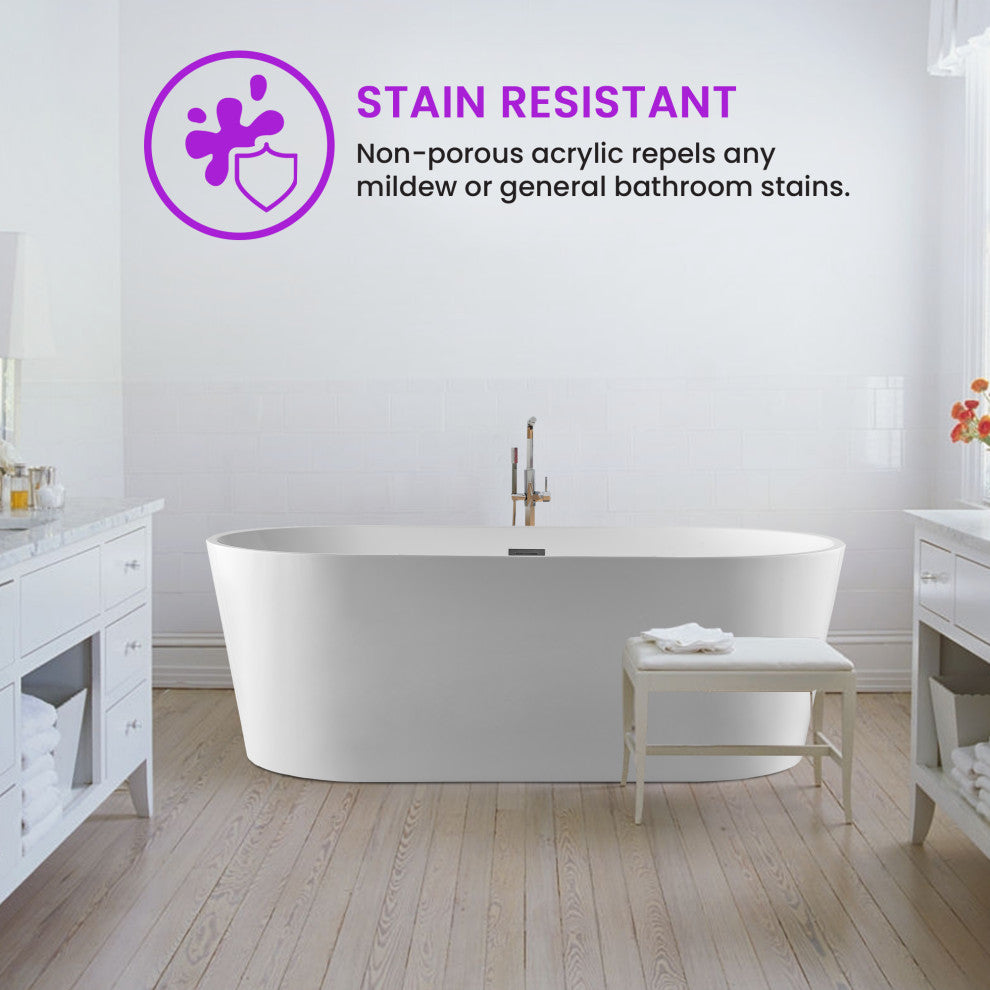 Vanity Art 67" Freestanding Acrylic Soaking Bathtub White