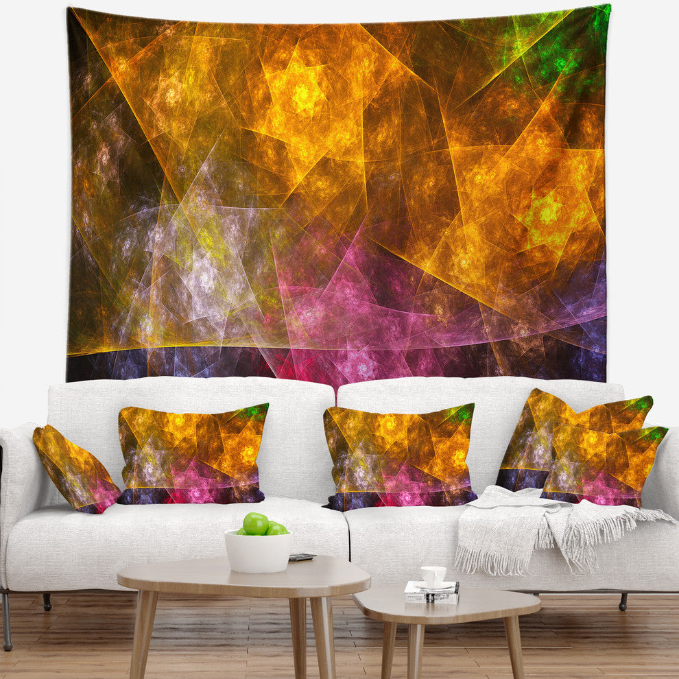 Yellow Pink Rotating Polyhedron Abstract Wall Tapestry, 39"x32"
