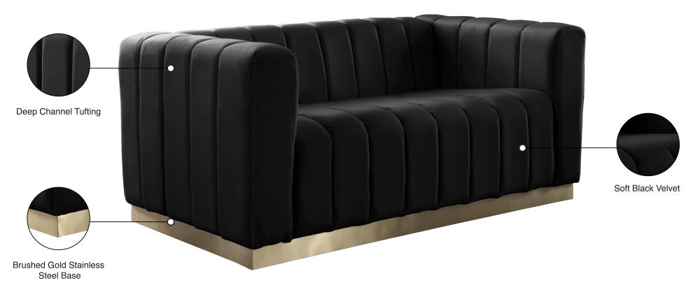 Marlon Velvet Upholstered Loveseat, Black