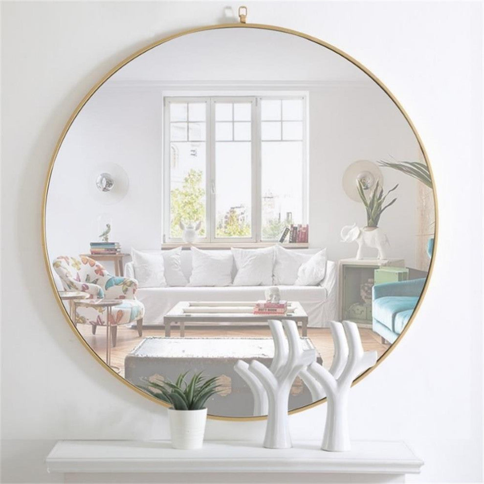 Elegant Decor Rowan 48" Round Metal Frame Hooked Mirror in Brass