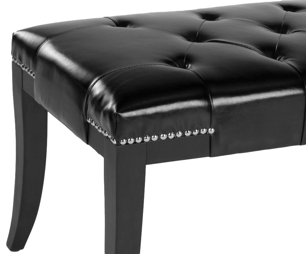 Safavieh Gibbons Bench, Black Leather