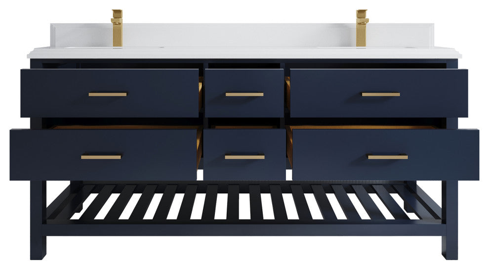 Parker 72 Double Sink Bath Vanity in Navy Blue  1.5" White Quartz