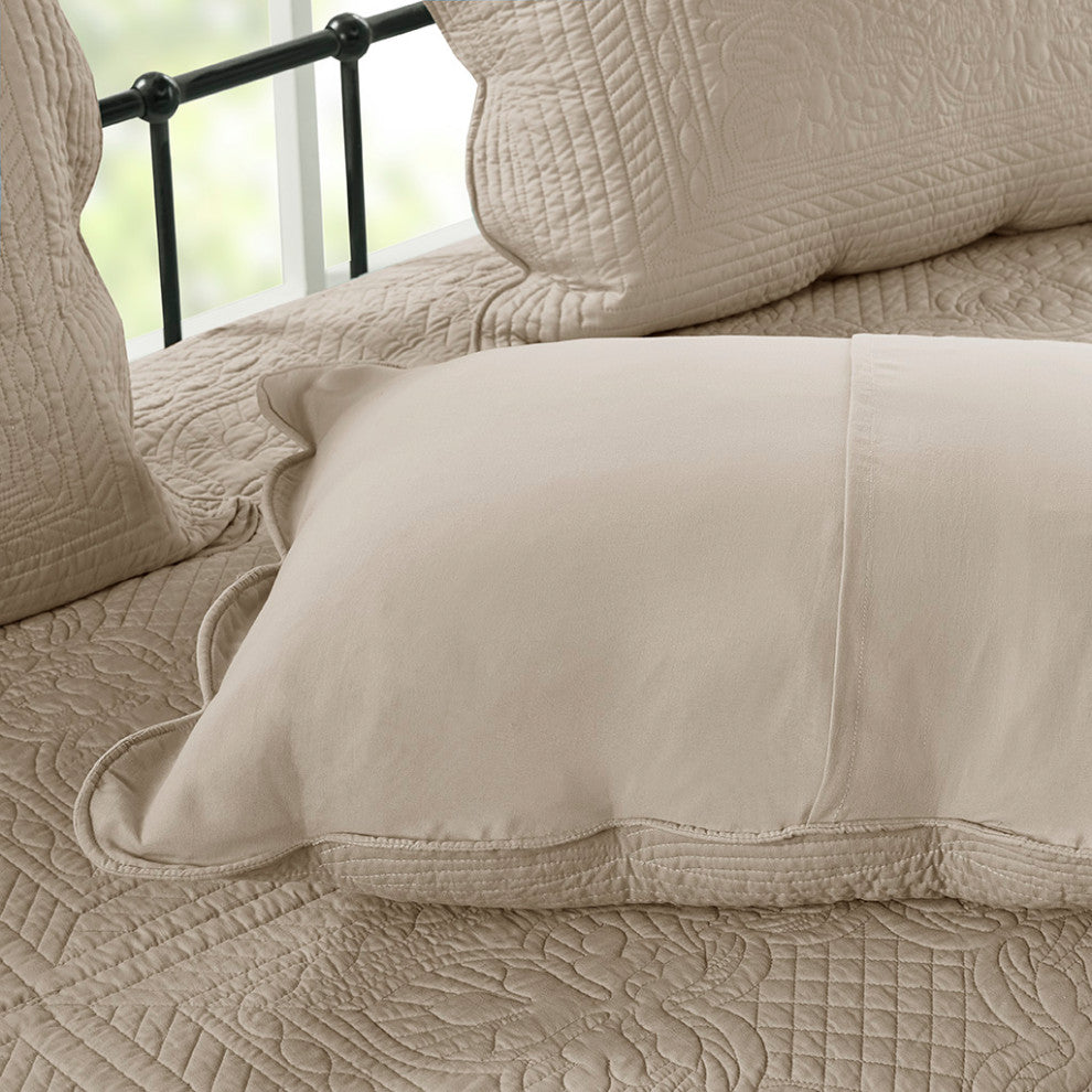 Madison Park Tuscany 6 Piece Reversible Scalloped Edge Daybed Cover Set, Khaki