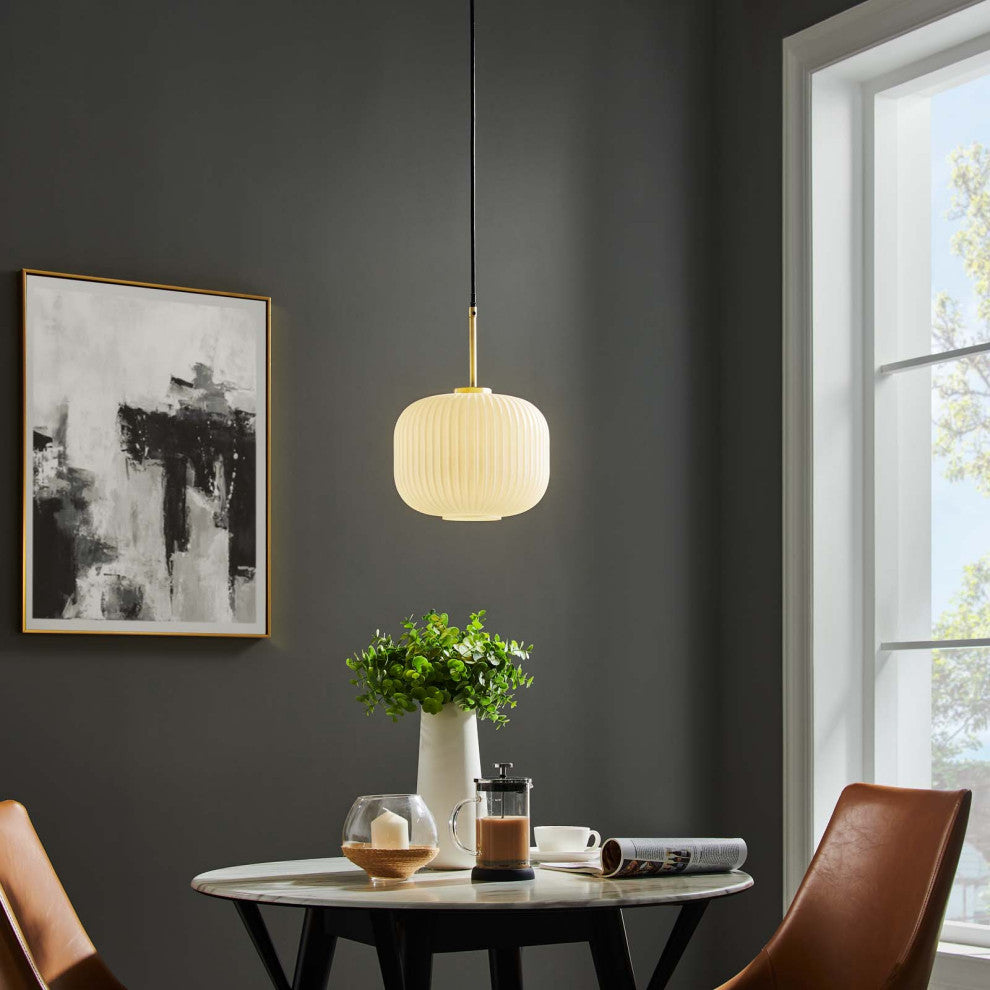 Reprise Glass Pendant Light, White Satin Brass