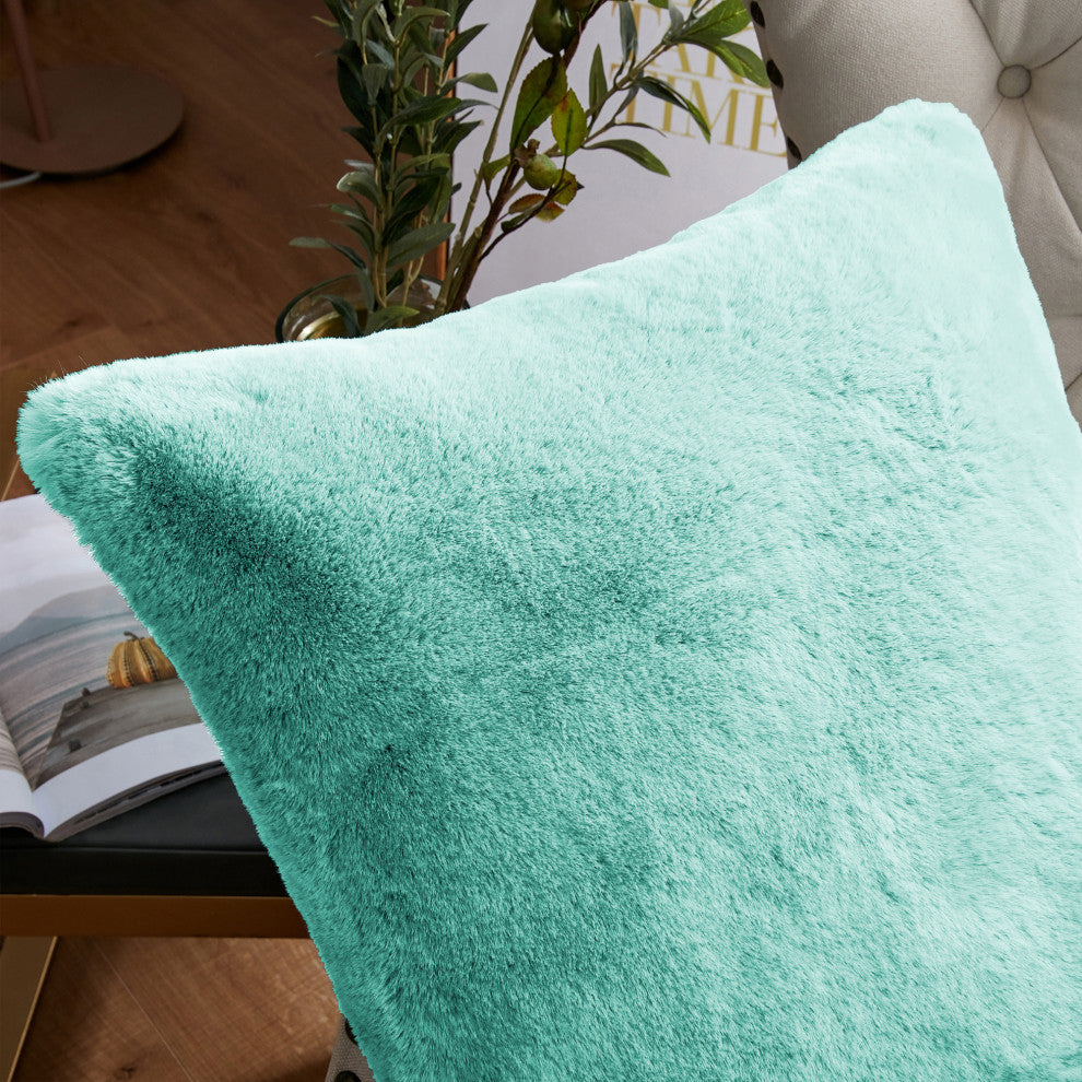 Heavy Faux Fur Throw Pillow Covers 2pcs Set, Bleached Aqua, 20''x20''