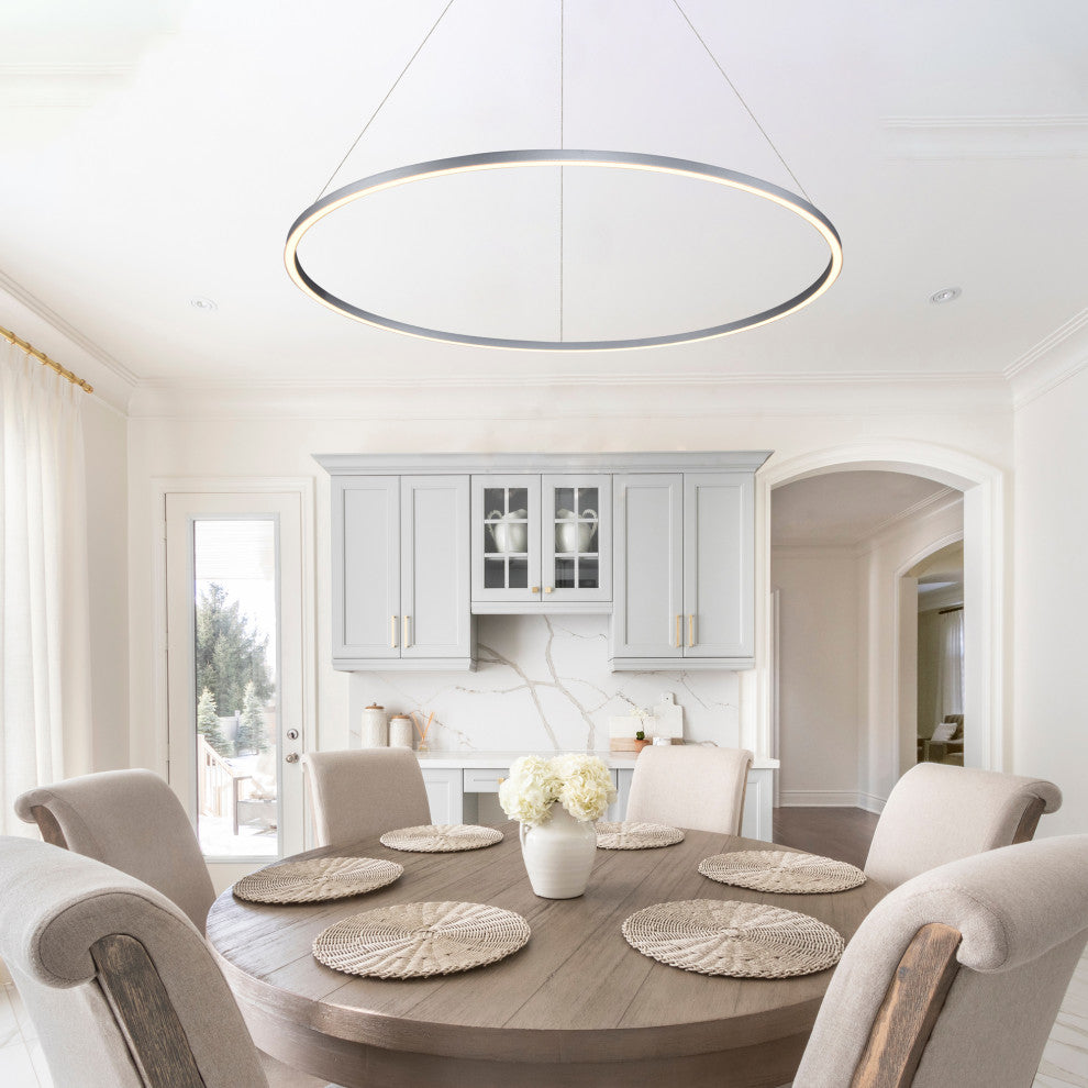 51" Tania LED Circular Chandelier, Adjustable Suspension Fixture, Silver