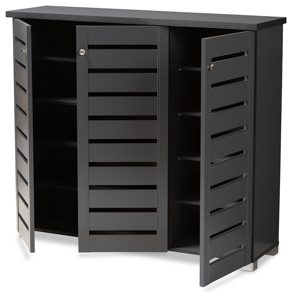 Jean Contemporary Dark Gray 3-Door Wooden Entryway Shoe Storage Cabinet