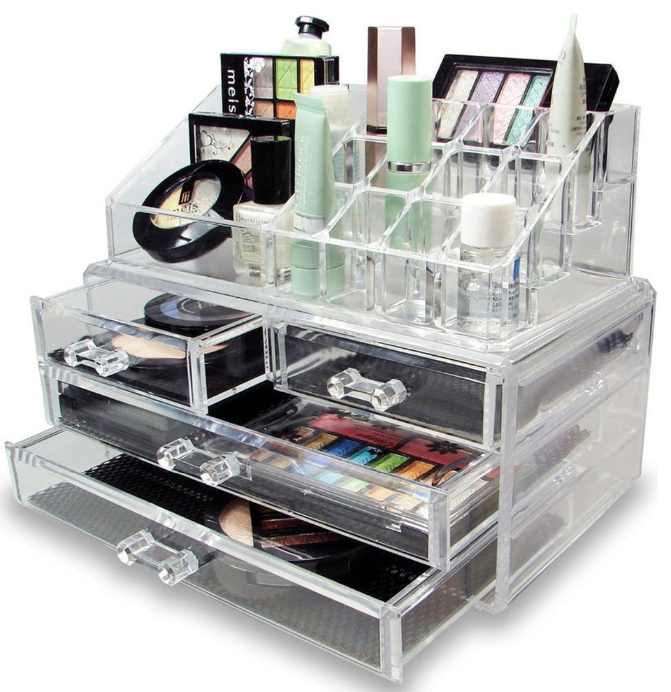 OnDisplay Cosmetic Makeup and Jewelry Storage Case Display - 4 Drawer Tiered De