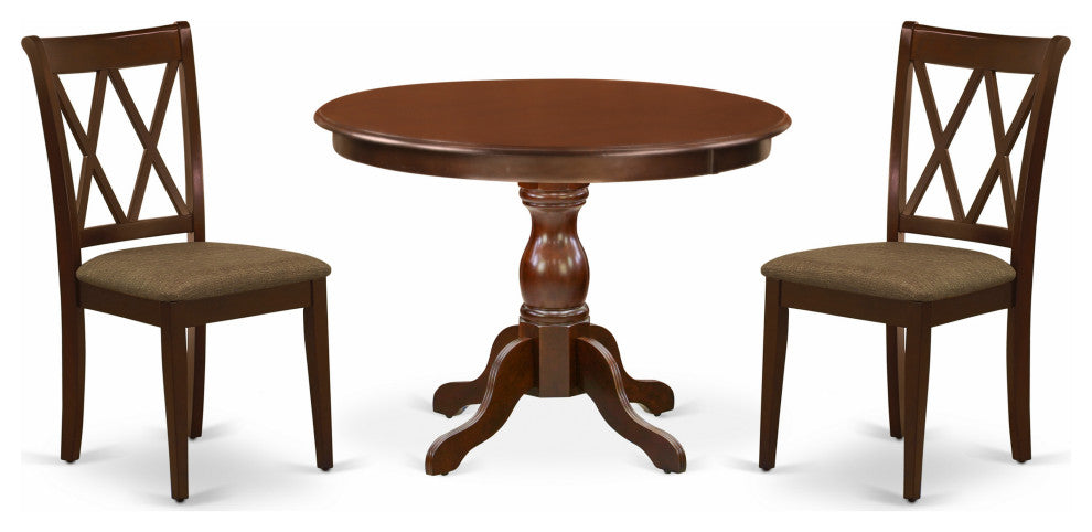 3 Pc Dining Set, Mahogany Wood Table, 2 Mahogany Chairs