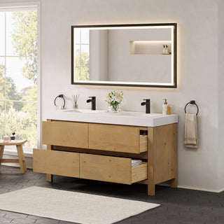Cascadia Bathroom Vanity, Weathered Fir, 60", With Mirror