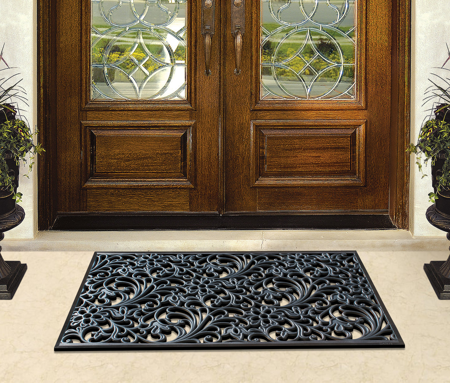 A1HC Floral Large Natural Rubber, Outside entryway Durable Doormat 30"� X 48"