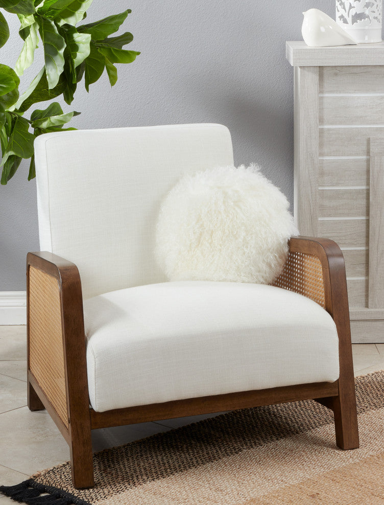 Mongolian Lamb Fur Poly Filled Throw Pillow, Ivory, 13"x13"