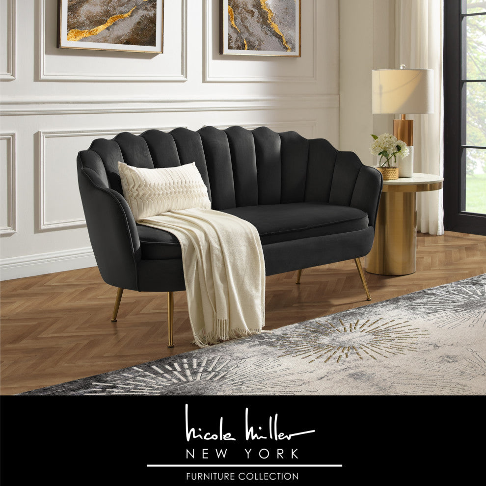 Nicole Miller Carmello Upholstered Loveseat, Velvet, Black