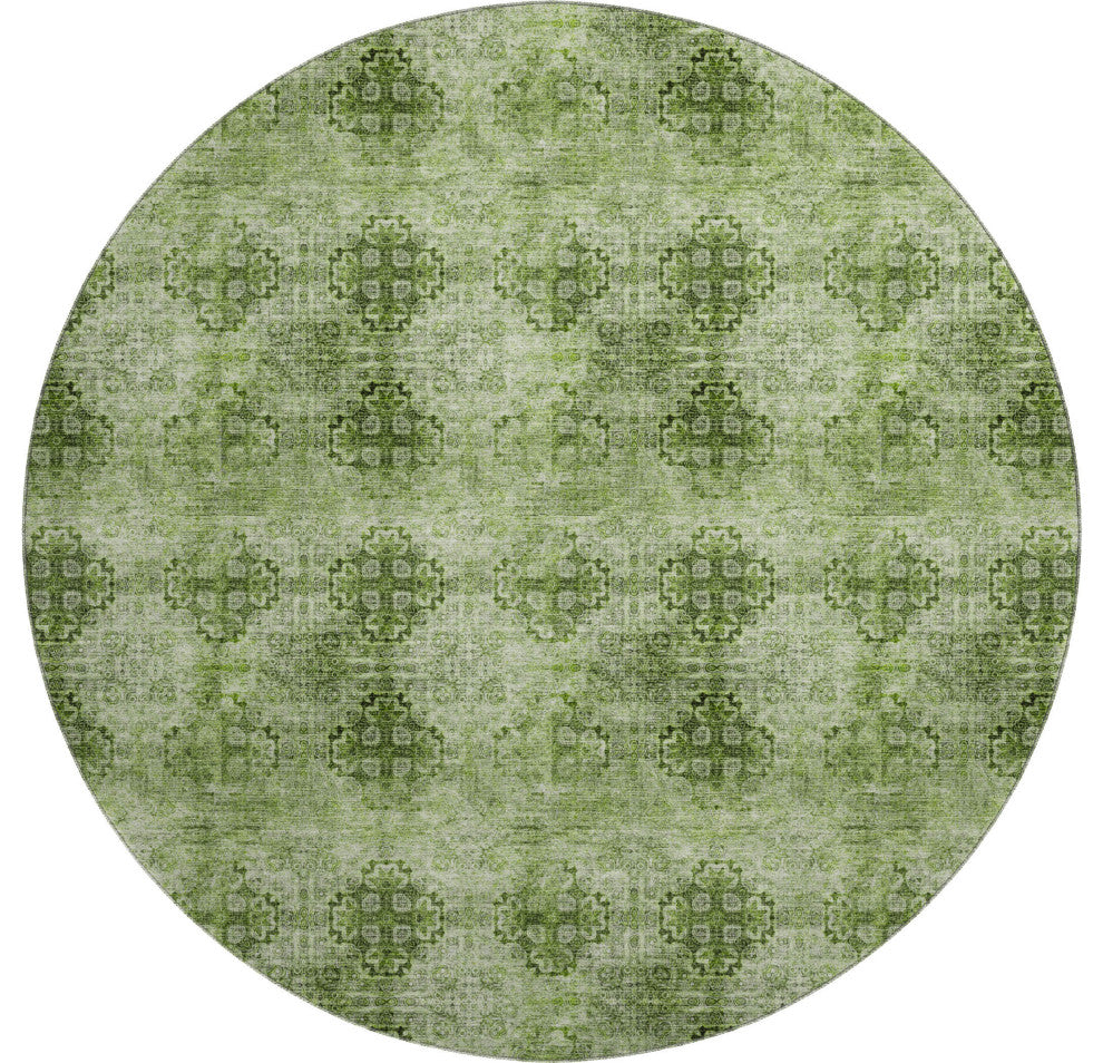 Premium Machine Washable Mayfield AMF557 Olive 8' x 8' Round Rug