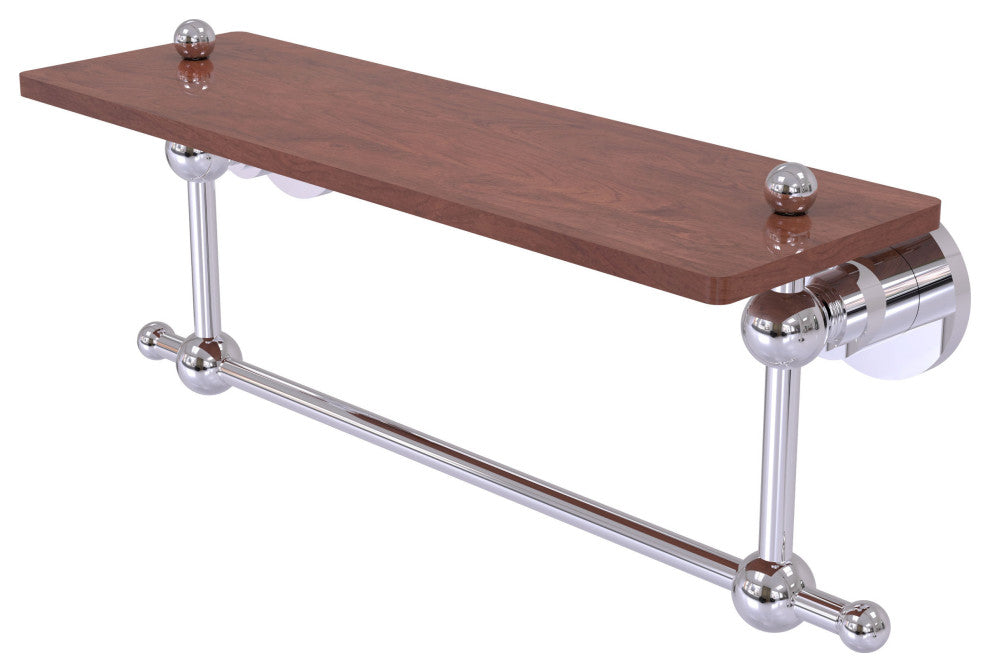 Astor Place 16" Solid Wood Shelf with Towel Bar, Polished Chrome