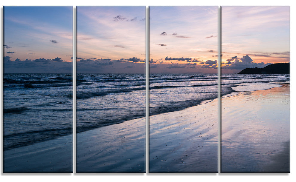 "Blue Sunset Sea Waves Thailand" Oversized Beach Wall Art, 4 Panels, 48"x28"