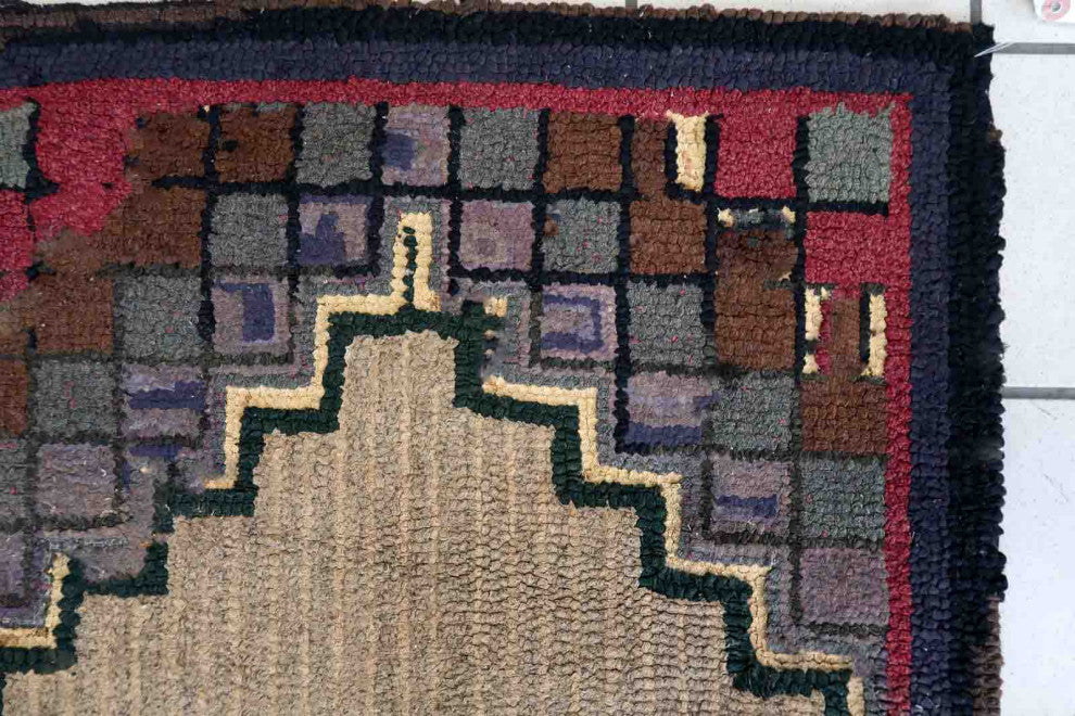 Handmade Antique American Hooked Rug 2.1'x4', 67cmx122cm, 1880s