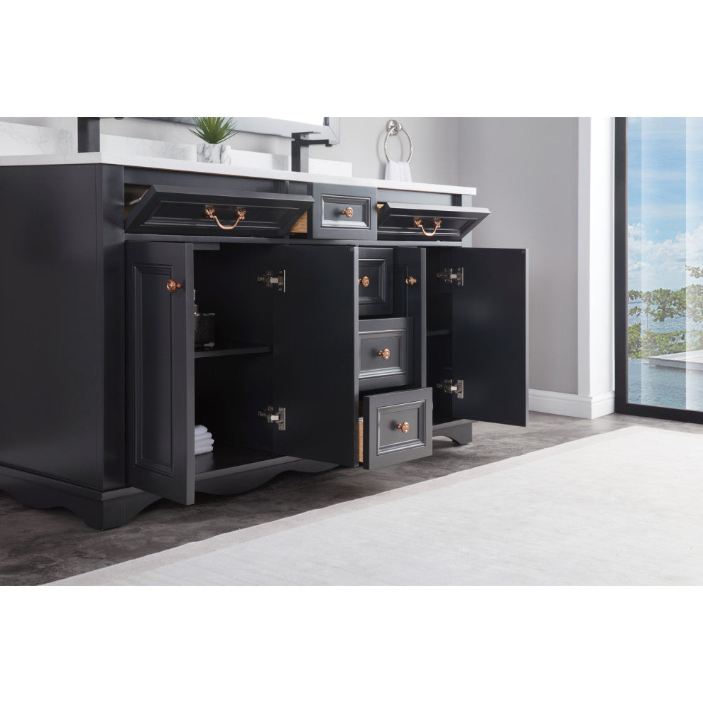 Legion Furniture WS2512 Series Bathroom Sink Vanity, Tricorn Black, 60", Artificial Stone Top, Double Sink