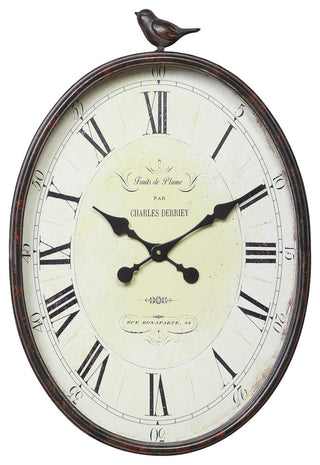 Oval Metal Wall Clock With Bird