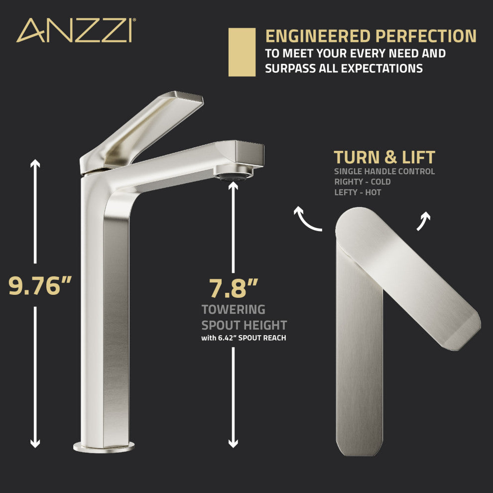 1-Handle Bathroom Vessel Sink Faucet, Brushed Nickel