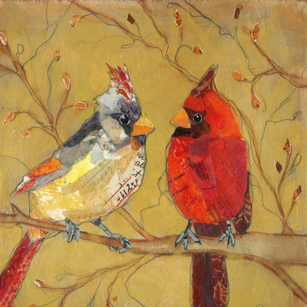 "Cardinal Conversation" Painting Print on Wrapped Canvas, 18x18